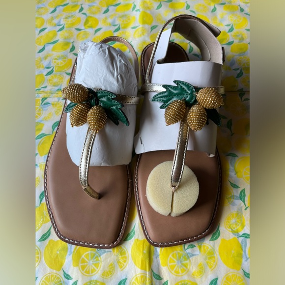 🍋 CHICO’S  ISLAND T-STRAP TROPICAL FRUIT LEMON DROP BEADED SANDALS 🍋 NWOT🍋 - Picture 12 of 16